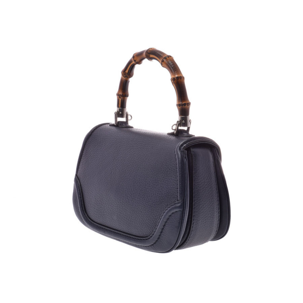 Gucci Blue Handbag Navy Bamboo 2way Strap Handle Leather Top
